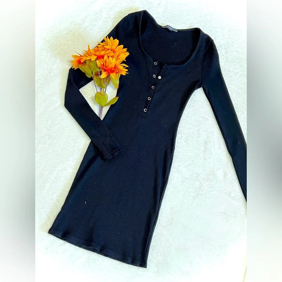 Lulu's Black Rib Knit Bodycon Mini Dress - Medium - Picture 1 of 7